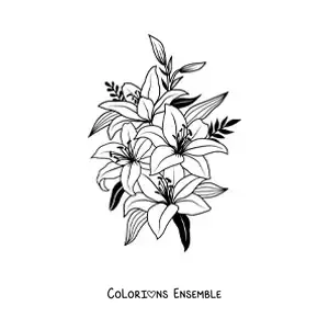 Image à colorier de plusieurs beaux lys avec des feuilles
