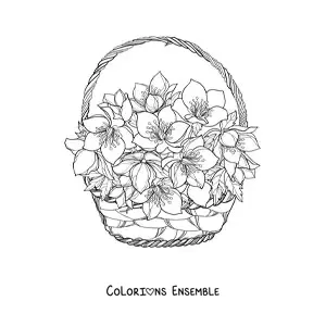 Image à colorier d’un panier rempli de lys