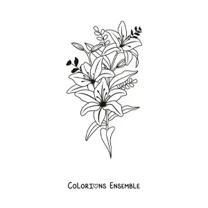 Image à colorier de trois beaux lys avec des feuilles