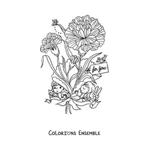 Image à colorier d’œillets avec des enfants kawaii