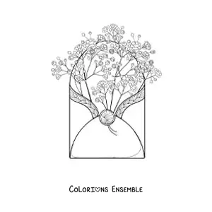 Image à colorier d’une enveloppe avec des œillets