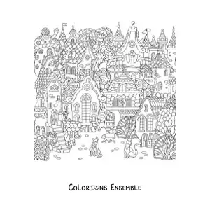 Image à colorier de plusieurs jolies maisons