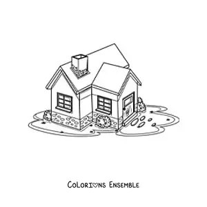 Image à colorier d’une maison avec une cheminée