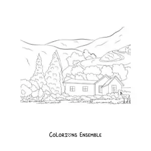 Image à colorier d’une maison champêtre