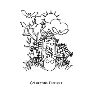 Image à colorier d’une maison hantée la nuit