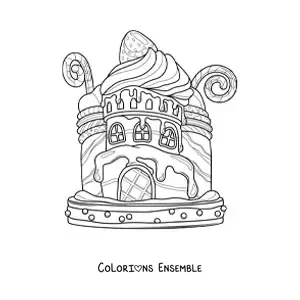 Image à colorier d’une maison faite en bonbons