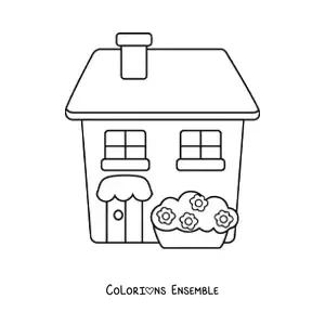 Image à colorier d’une maison toute simple avec une cheminée