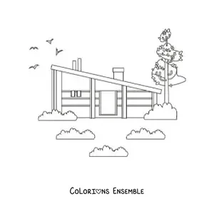 Image à colorier d’une maison moderne avec une cheminée