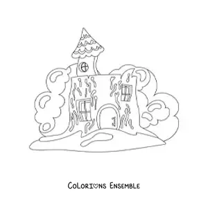 Image à colorier d’une maison hantée et abandonnée
