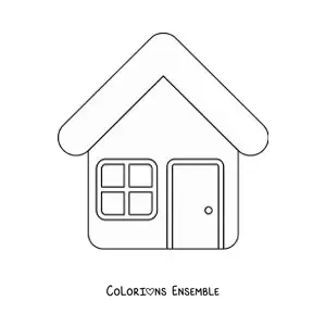 Image à colorier d’une maison avec une porte et une fenêtre