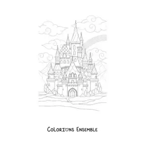 Image à colorier d’un château de conte de fées