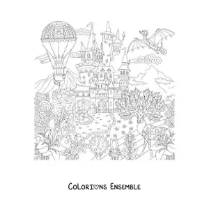 Image à colorier d’un château fantastique médiéval