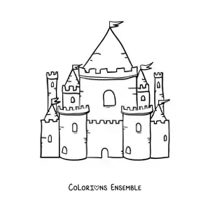 Image à colorier d’un château du Moyen Âge