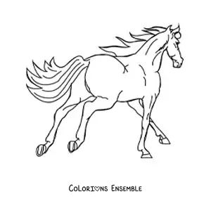 Image à colorier d’un cheval courant vu de dos