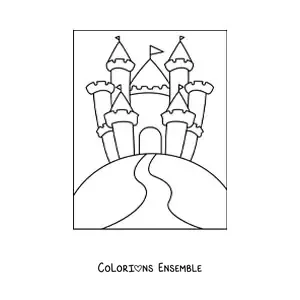 Image à colorier d’un château sur une colline