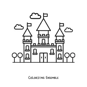 Image à colorier d’un château de conte