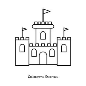 Image à colorier d’un château tout simple à trois tours