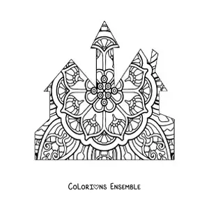 Image à colorier d'un château en forme de mandala