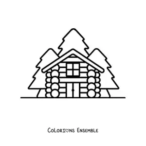 Image à colorier d'une cabane dans la forêt