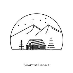 Image à colorier d'une cabane sur une montagne