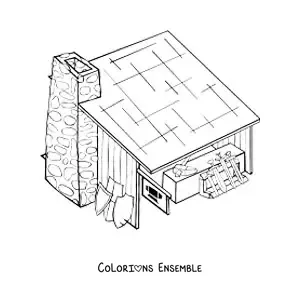 Image à colorier d'une cabane médiévale