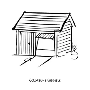Image à colorier d'une cabane construite en bois