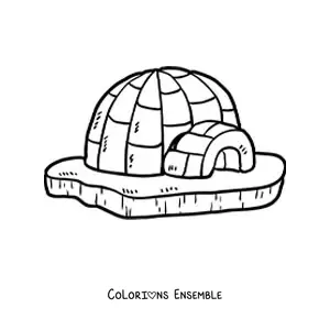 Image à colorier d'un igloo sur la glace