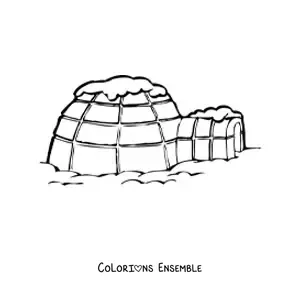 Image à colorier d'un igloo dans la neige