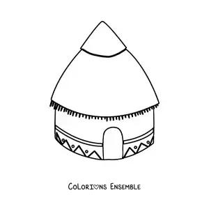 Image à colorier d'une hutte autochtone