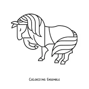 Image à colorier d’un cheval de profil avec les yeux fermés levant une patte
