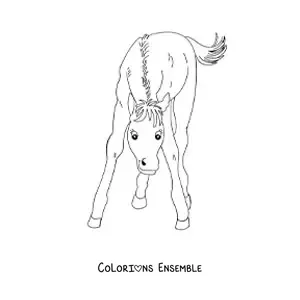 Image à colorier d’un poulain regardant devant lui