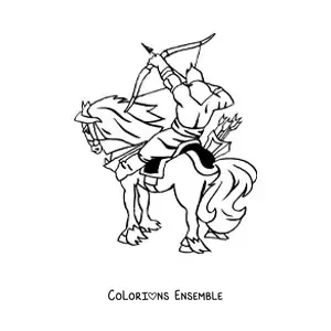 Image à colorier d’un archer à cheval décochant une flèche