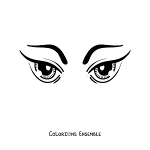 Image à colorier d'une paire d'yeux mystérieux aux sourcils froncés