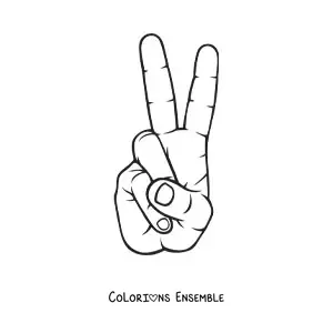 Image à colorier d'une main faisant le signe de la paix