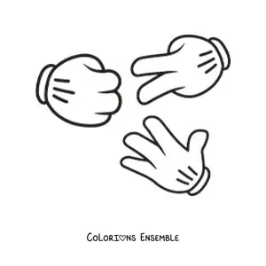 Image à colorier de mains de Mickey Mouse jouant à pierre-papier-ciseaux
