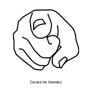 Image à colorier d'une main qui pointe du doigt