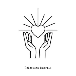 Image à colorier d'une paire de mains tenant un cœur