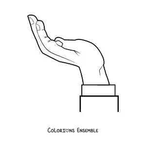 Coloriage d'une main, paume vers le haut