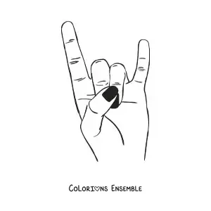 Coloriage d'une main aux ongles noirs faisant le signe du rock