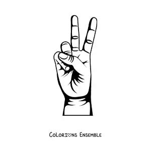 Coloriage d'une main faisant le geste du chiffre deux