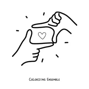Coloriage de deux mains formant un cadre rectangulaire avec un cœur
