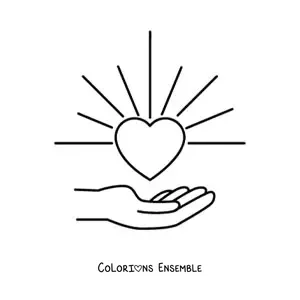 Coloriage d'une main tenant un cœur