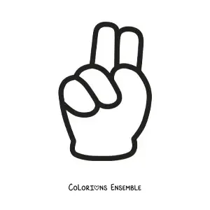 Coloriage d'une main toute simple faisant le signe du chiffre deux