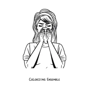 Coloriage d'une fille en train d'éternuer ou de se moucher