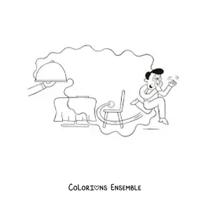 Coloriage d'un homme fuyant le restaurant à cause de l'odeur désagréable de son plat