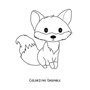 Coloriage d'un renard kawaii de dessin animé assis