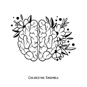 Coloriage d'un joli cerveau orné de fleurs