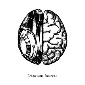 Coloriage d'un cerveau avec des parties robotiques vu de dessus