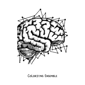 Coloriage d'un cerveau de profil entouré de circuits