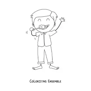 Coloriage d'un enfant en train de se brosser les dents